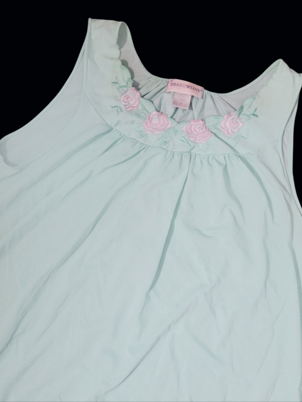 Vintage Shadowline Lightweight Nylon Nightgiwn Pink Rose Embroidery Sz M - Picture 2 of 6